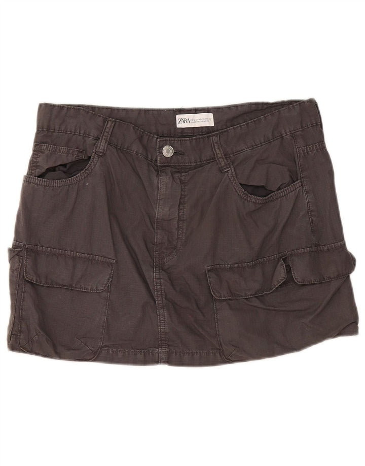 Zara Damen Mini-Cargo-Rock, Größe L, W30, Grau, Baumwolle