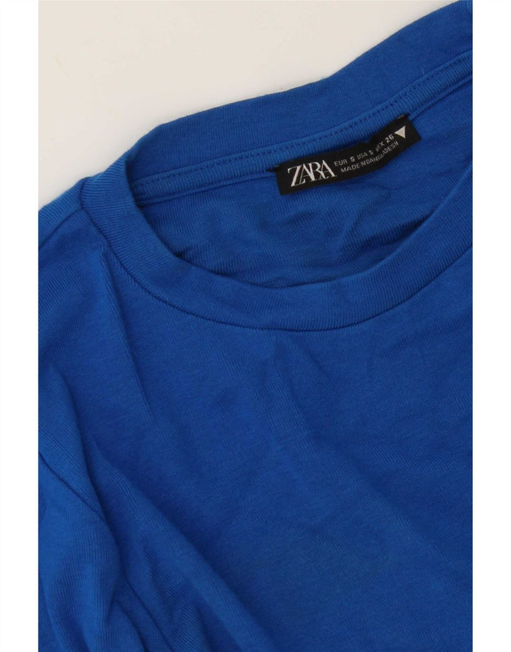 Zara Damen Crop Top Langarm UK 8 Small Blau