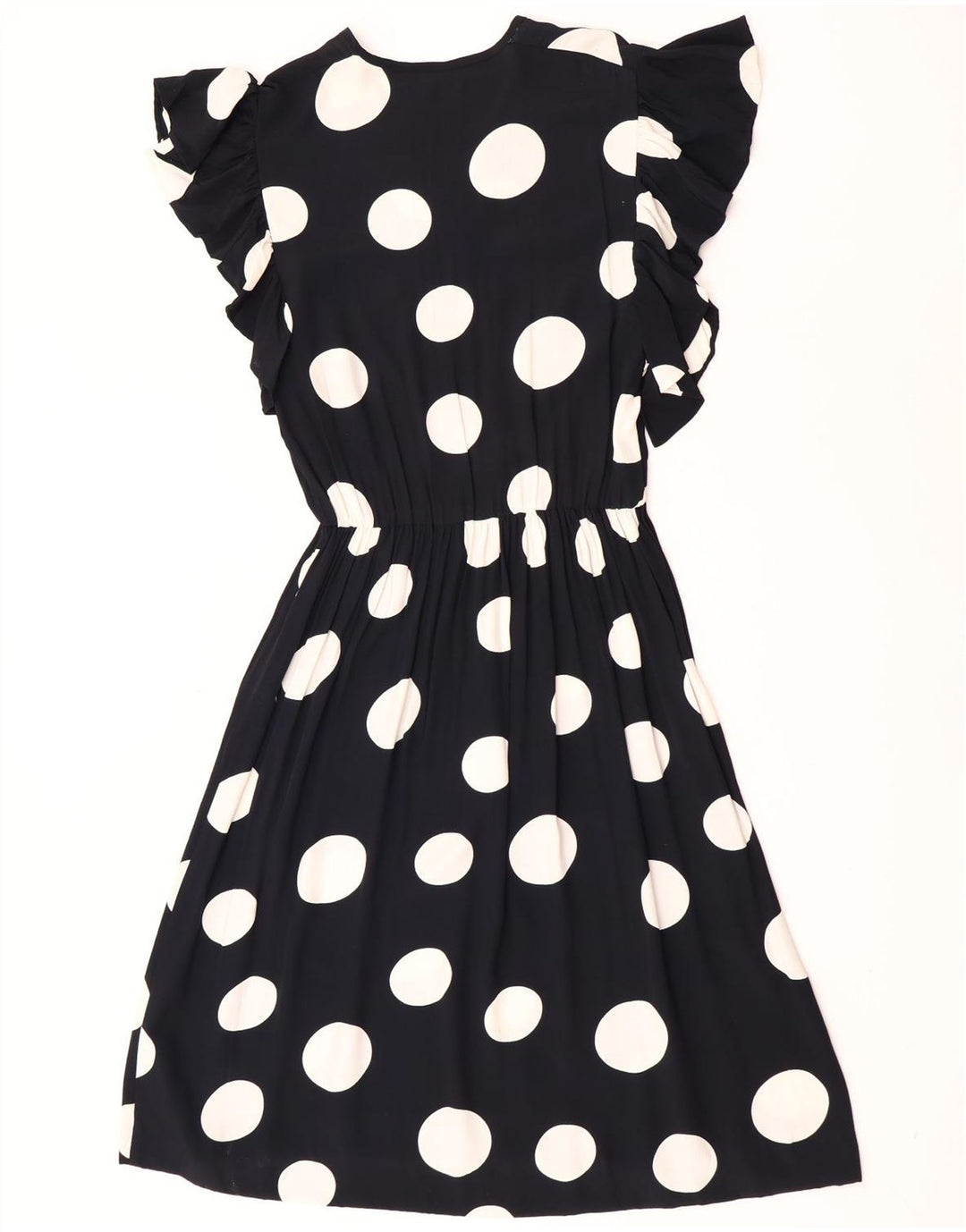 Vintage Damen A-Linie Kleid UK 12 Medium Schwarz Polka Dot
