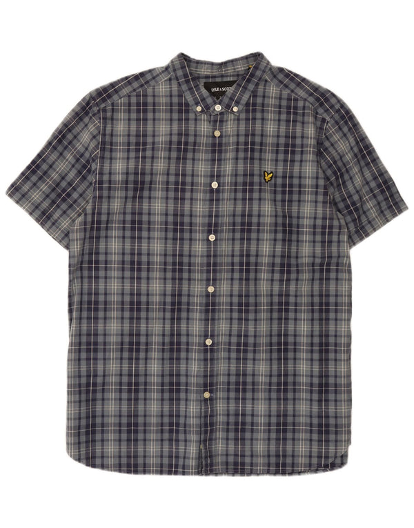 Lyle & Scott Herren-Hemd, kurzärmelig, normale Passform, XL, blau kariert, Baumwolle