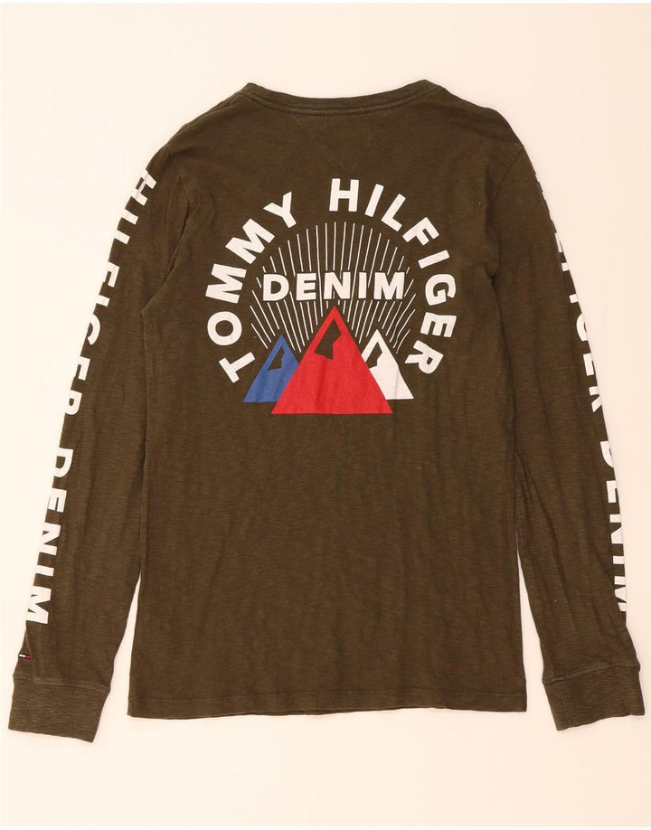 TOMMY HILFIGER Mens Graphic Top Long Sleeve Medium Khaki Cotton Vintage Tommy Hilfiger and Second-Hand Tommy Hilfiger from Messina Hembry 