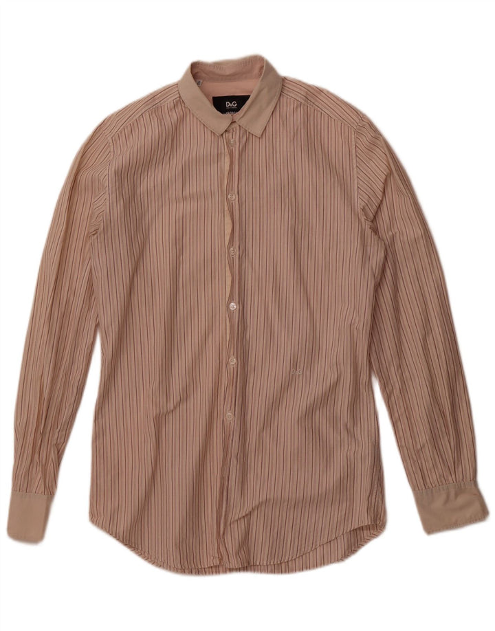 Dolce & Gabbana Herren George Hemd Größe 39 15 1/2 Mittelbeige gestreift