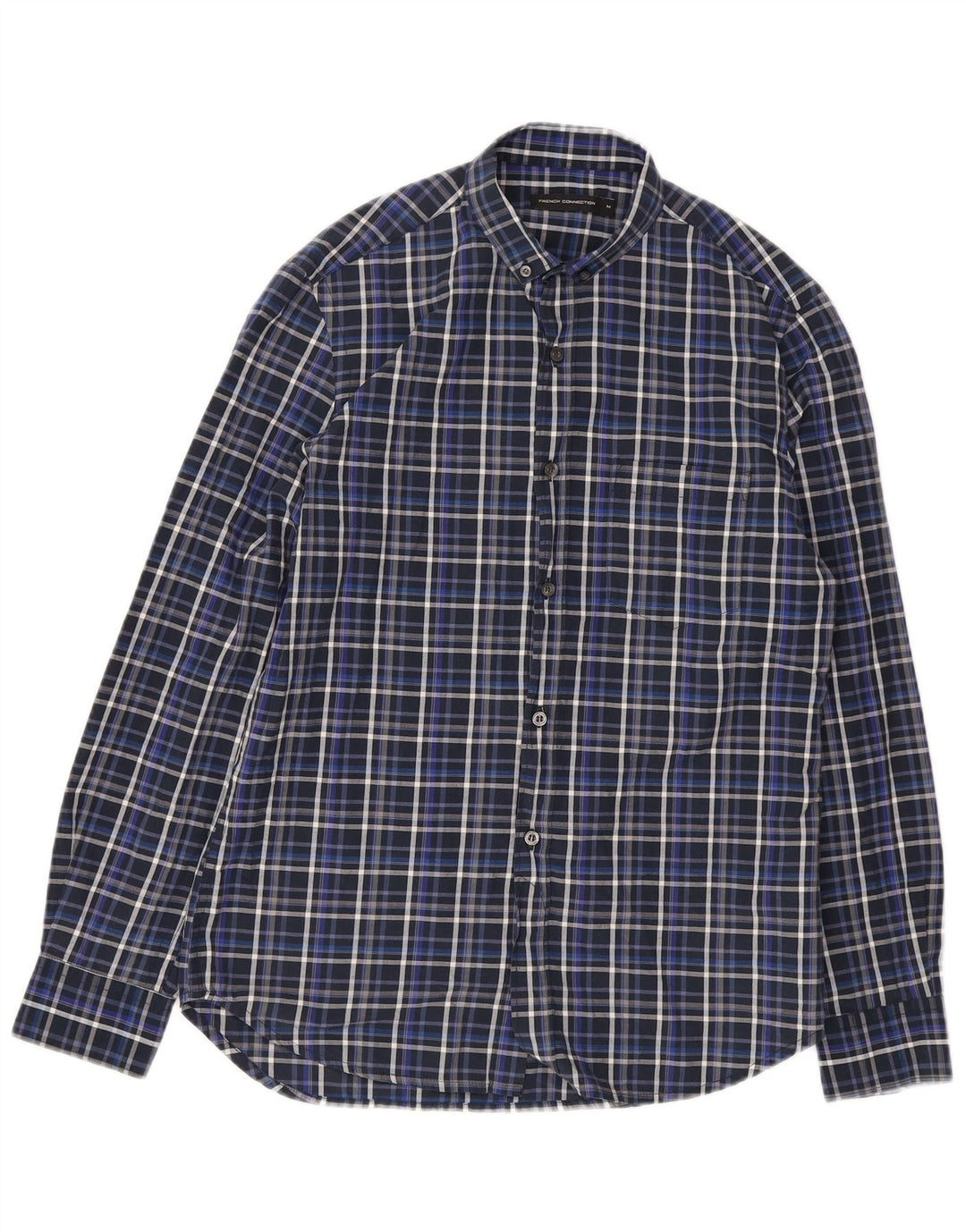 French Connection Herren-Hemd aus mittelblauer Baumwolle mit Karomuster in Marineblau