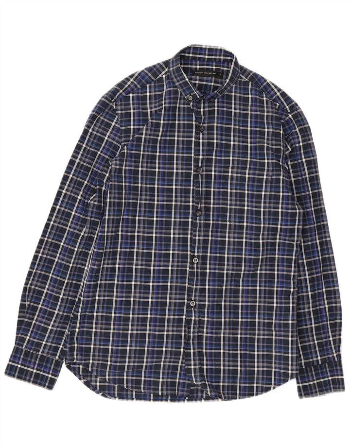 French Connection Herren-Hemd aus mittelblauer Baumwolle mit Karomuster in Marineblau
