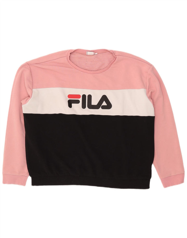 FILA Damen Grafik-Sweatshirt-Pullover UK 24 4XL Pink Colourblock Baumwolle