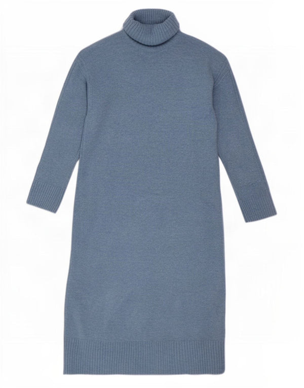 Marks & Spencer Damen Langarm-Pulloverkleid UK 14 Mittelblaues Polyester