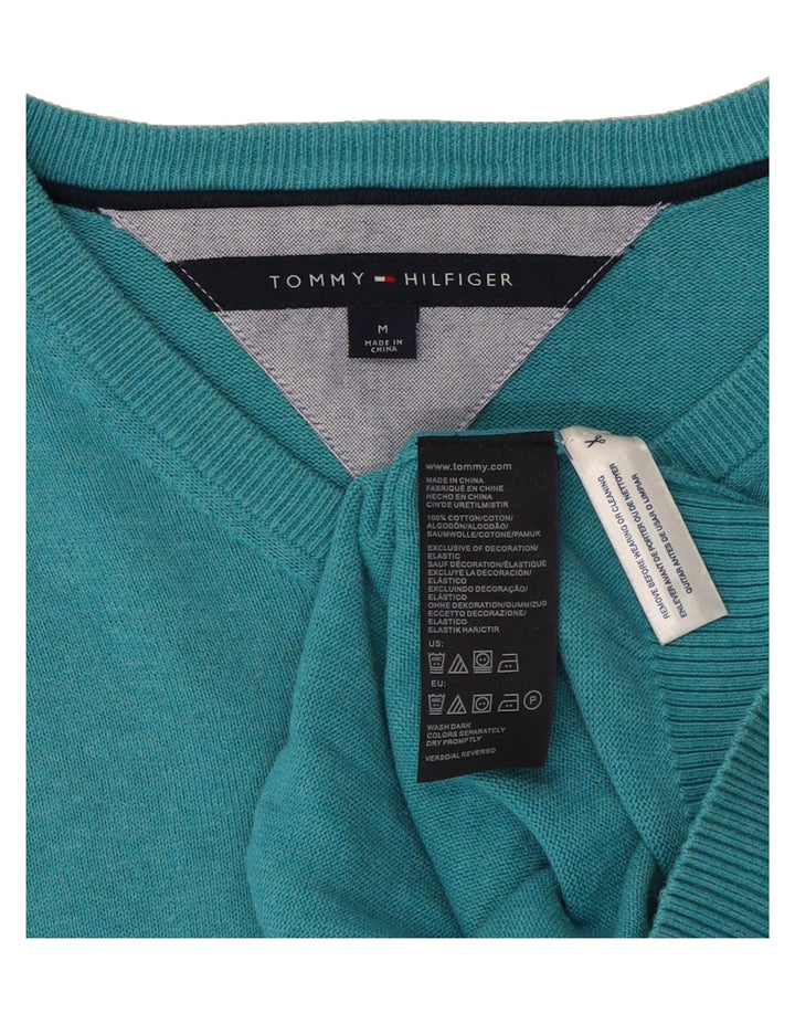 TOMMY HILFIGER Mens V-Neck Jumper Sweater Medium Blue Cotton Vintage Tommy Hilfiger and Second-Hand Tommy Hilfiger from Messina Hembry 