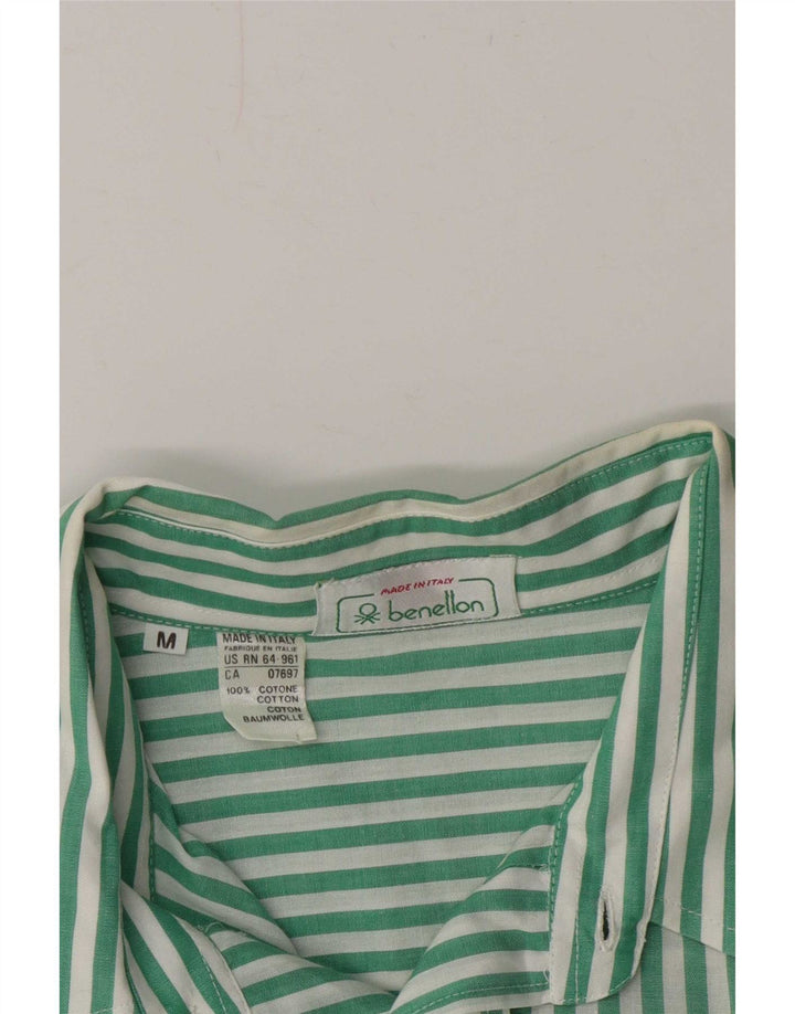 Benetton Herrenhemd aus mittelgrüner Nadelstreifen-Baumwolle
