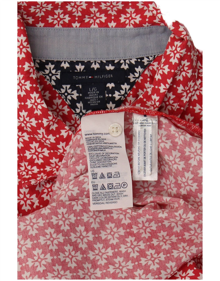 TOMMY HILFIGER Damenhemd UK 16 Große rote Blumenbaumwolle