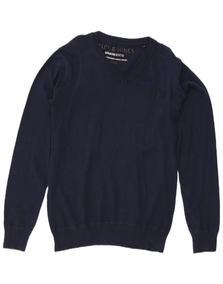 Jack & Jones Herren-Pullover mit V-Ausschnitt aus mittelblauer Baumwolle