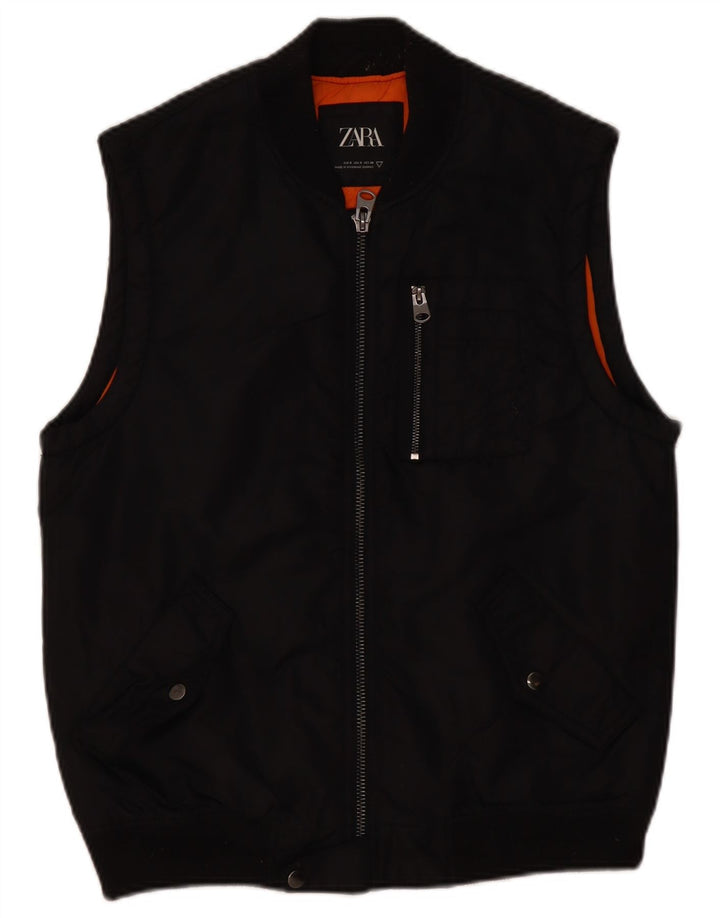 Zara Herren Utility Gilet UK 36 Small Schwarz Nylon
