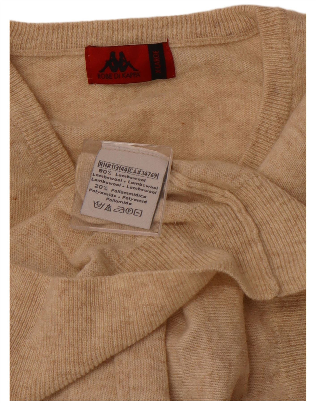 KAPPA Herren-Pullover mit V-Ausschnitt, XL, beige Lammwolle