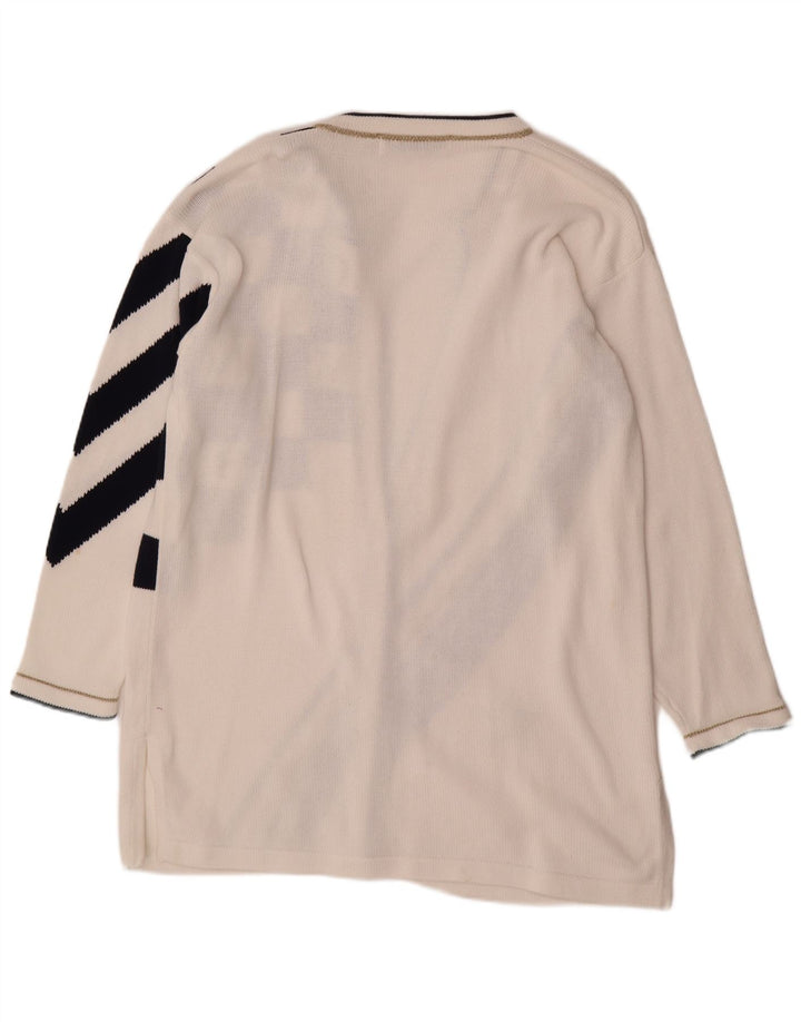 VINTAGE Übergroßer Longline-Cardigan für Damen UK 14 Mittelweiß