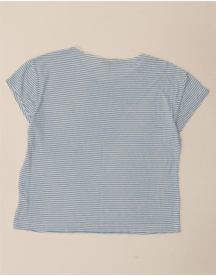 Marks & Spencer Damen T-Shirt Top UK 12 Mittelblau gestreiftes Leinen