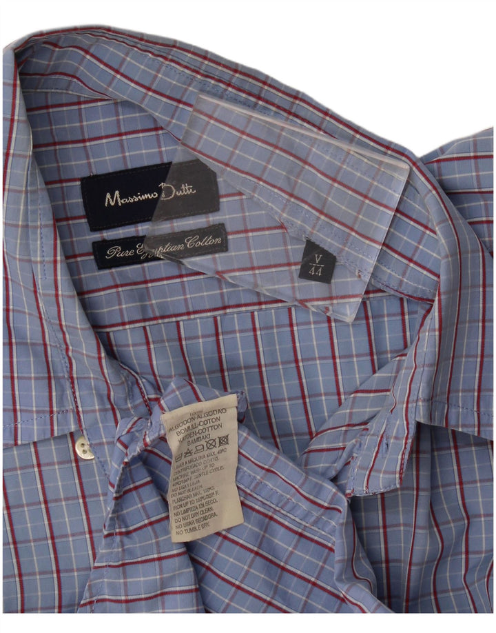 Massimo Dutti Herrenhemd Größe 44 XL blau karierte Baumwolle