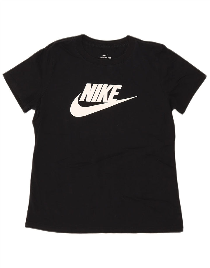 NIKE Damen Grafik-T-Shirt Top UK 14 Mittelschwarze Baumwolle