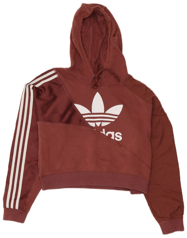 Adidas Damen Graphic Crop Hoodie Pullover UK 12 Medium Maroon Cotton