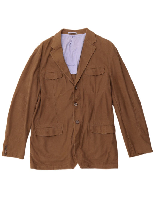 MASSIMO DUTTI Herren 3-Knopf-Blazerjacke UK 40 Große braune Baumwolle