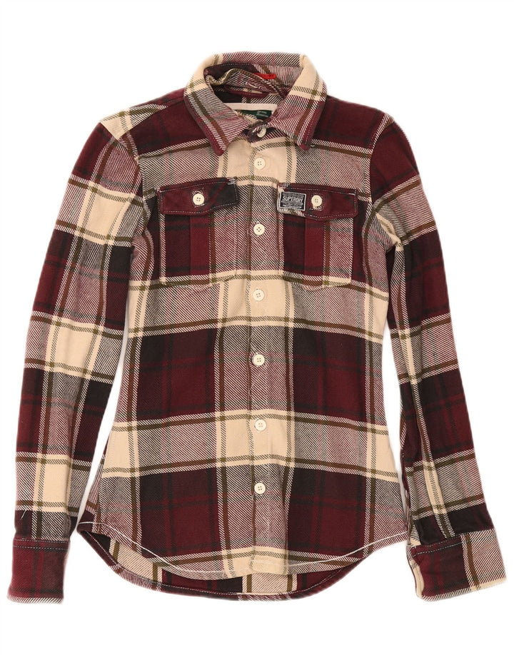 Superdry Herren-Flanellhemd, klein, Burgunderrot, kariert, Baumwolle