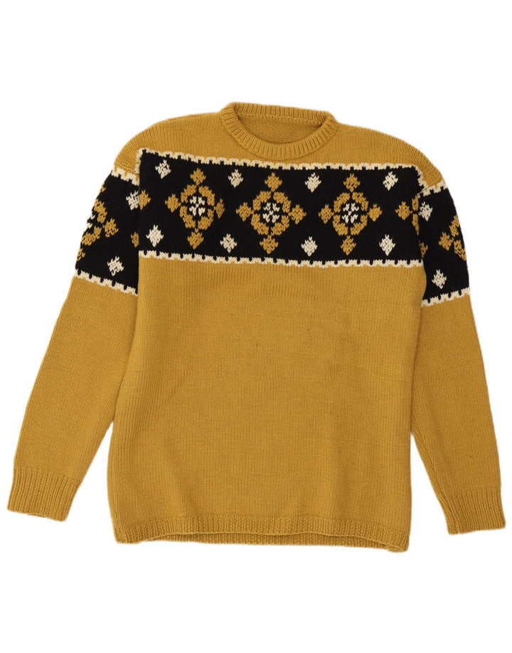 Vintage Herren Pullover mit Rundhalsausschnitt, Mittelgelb, Fair Isle