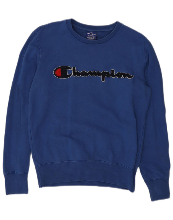 Champion Womens Graphic Oversized Sweatshirt Pullover UK 6 XS Blaue Baumwolle