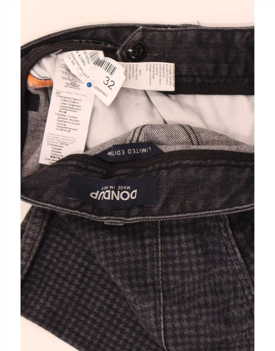 Dondup Herren Slim Jeans W32 L30 Graue Hahnentritt-Baumwolle