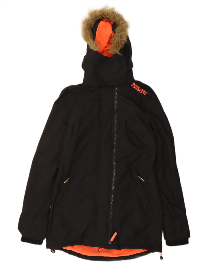 SUPERDRY Herren-Parkajacke mit Kapuze, UK 36, Small, schwarzes Nylon