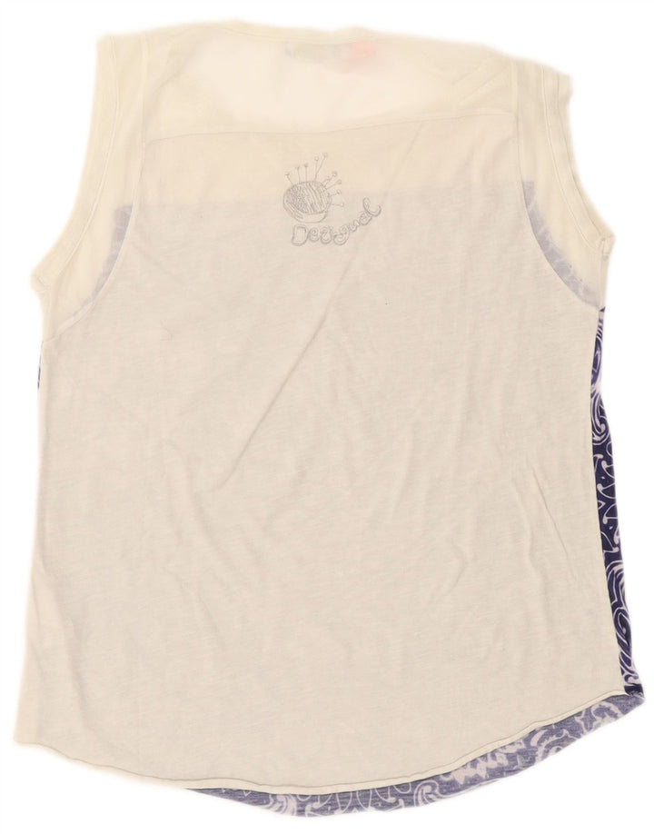 Desigual Womens Graphic Vest Top UK 14 Large Weiß Paisley Polyester