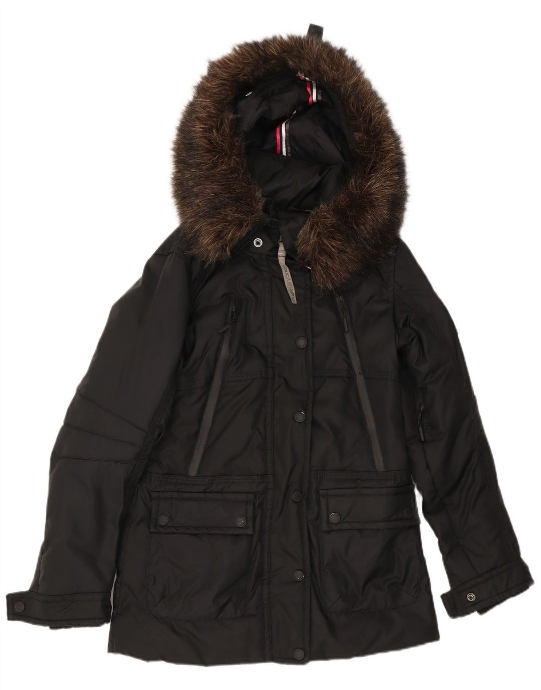 Superdry Womens Hooded Graphic Wattierte Jacke UK 10 Small Schwarzes Nylon
