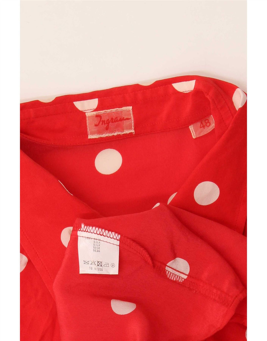Vintage Damen Hemdbluse IT 48 XL Rote Polka Dot Seide