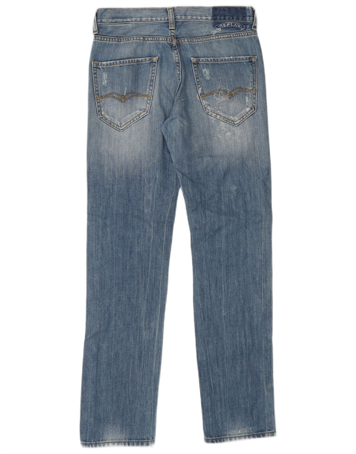 Replay Damen Distressed Straight Jeans W28 L29 Blaue Baumwolle