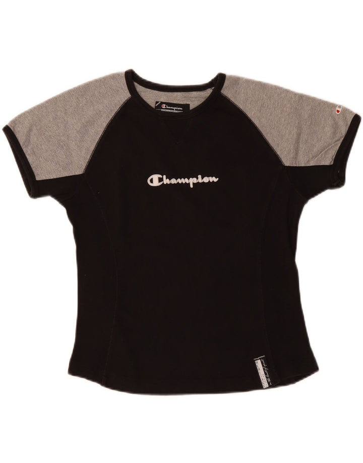 CHAMPION Damen Heritage Classics Graphic T-Shirt Top UK 12 Medium Schwarz