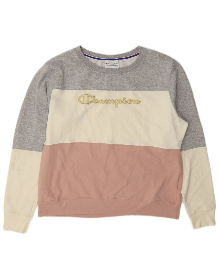 Champion Damen-Sweatshirt-Pullover UK 16 Large Mehrfarbiger Farbblock