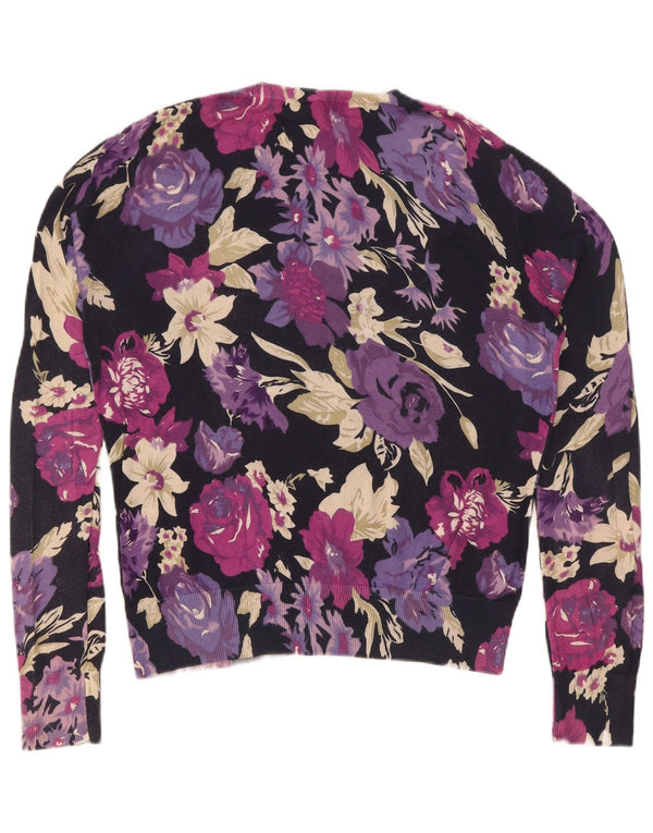 Oasis Damen-Cardigan-Pullover UK 14 Große mehrfarbige Blumen-Baumwolle