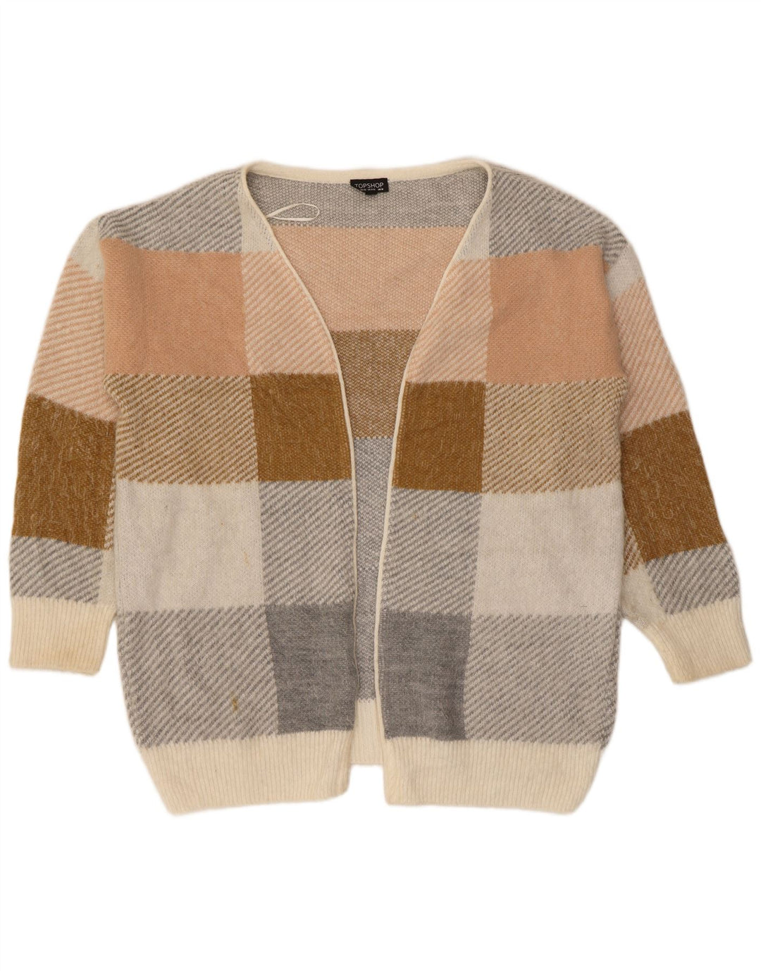 Topshop Damen-Strickjacke in Übergröße, Gr. 14, Mittelbeige, Karo, Acryl