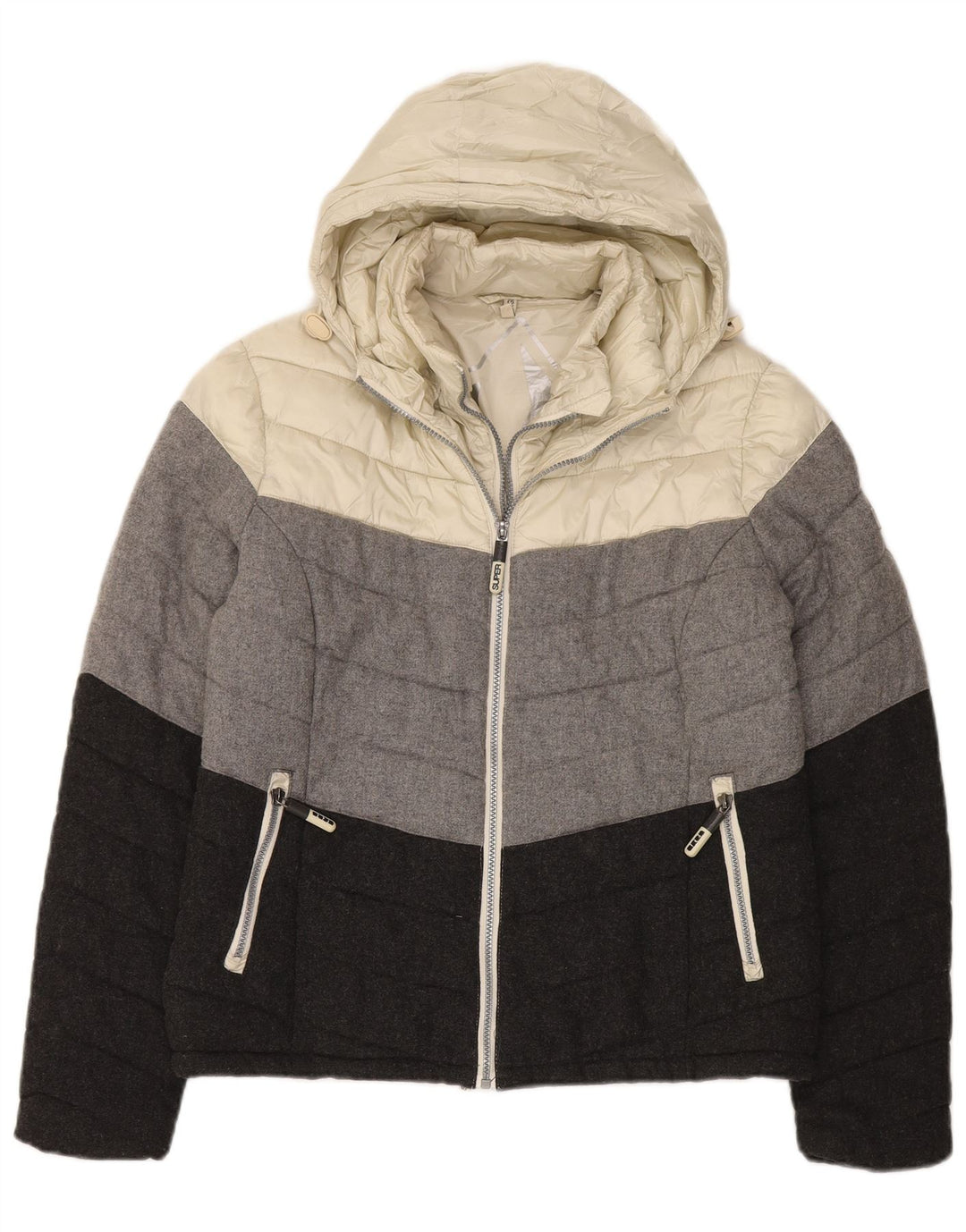 Superdry Damen Wattierte Jacke mit Kapuze UK 18 XL Mehrfarbiger Farbblock