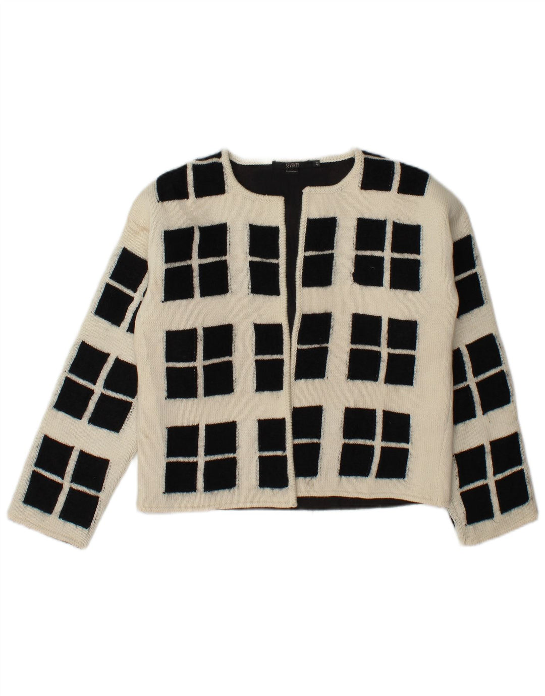 Seventy Damen Crop Open Cardigan Pullover IT 42 Medium Off White Geometrisch