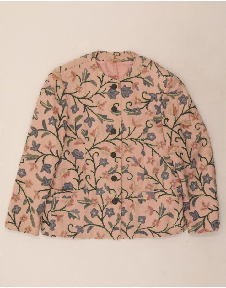 Vintage Damen Blazerjacke mit 6 Knöpfen, EU 40, mittelrosa, geblümte Baumwolle