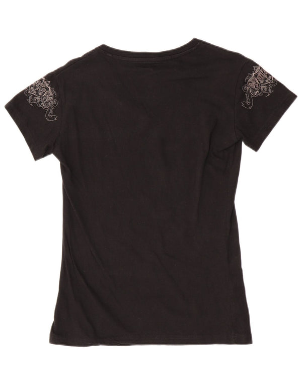 Hard Rock Cafe Damen Athens Graphic T-Shirt Top UK 12 Medium Black Paisley