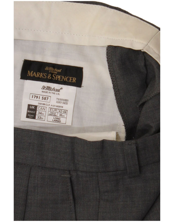 Marks & Spencer Mens Pegged Suit Trousers W34 L33 Grey Wool