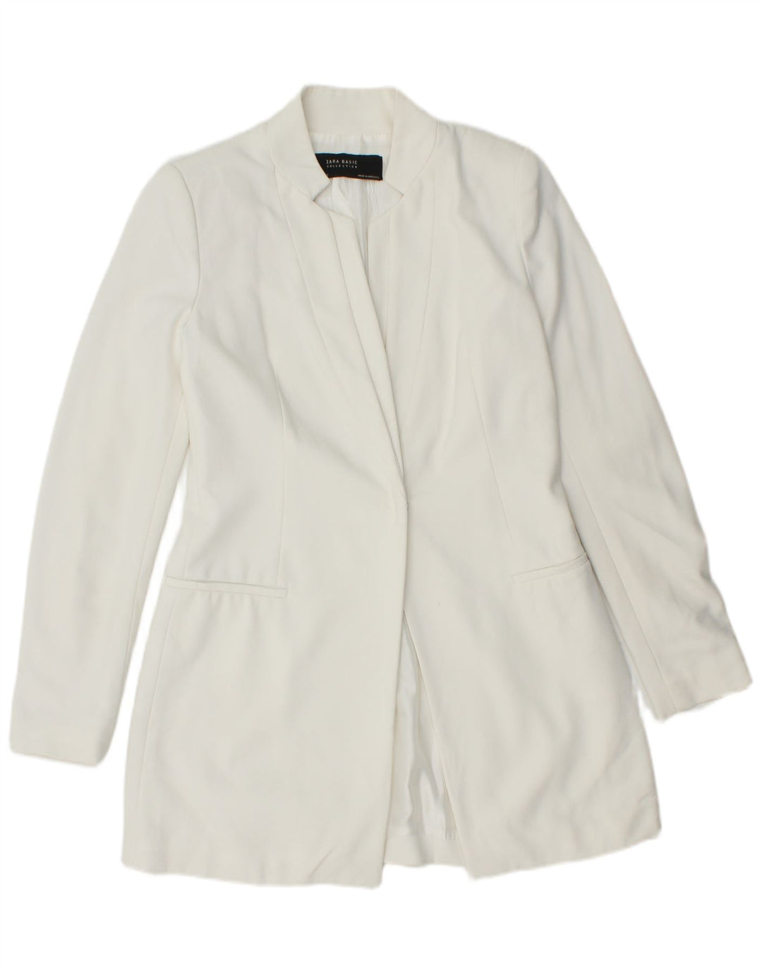 ZARA Damen Longline-Blazerjacke UK 12 Mittelweißes Polyester