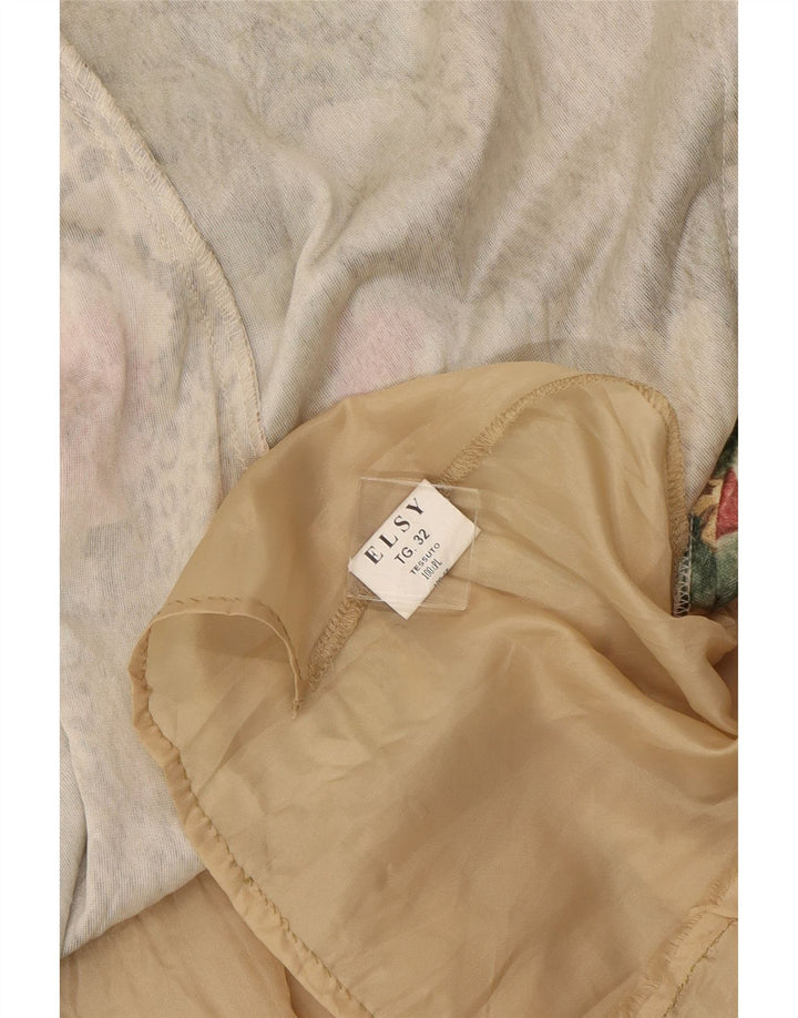 VINTAGE Damen Asymmetrischer Rock IT 32 2XS W23 Braun geblümtes Polyester