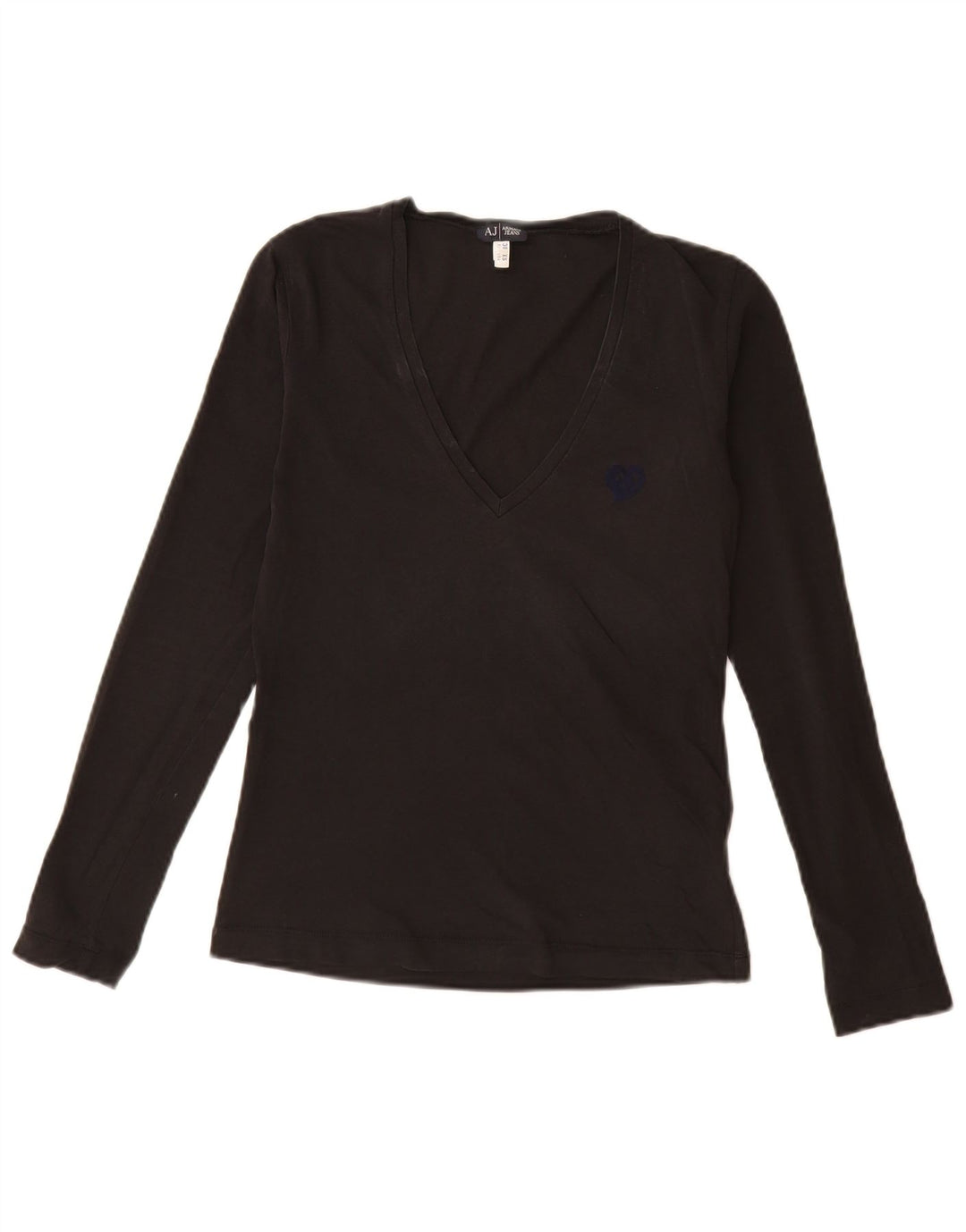 Armani Jeans Damen Top Langarm EU 38 Mittelschwarze Baumwolle