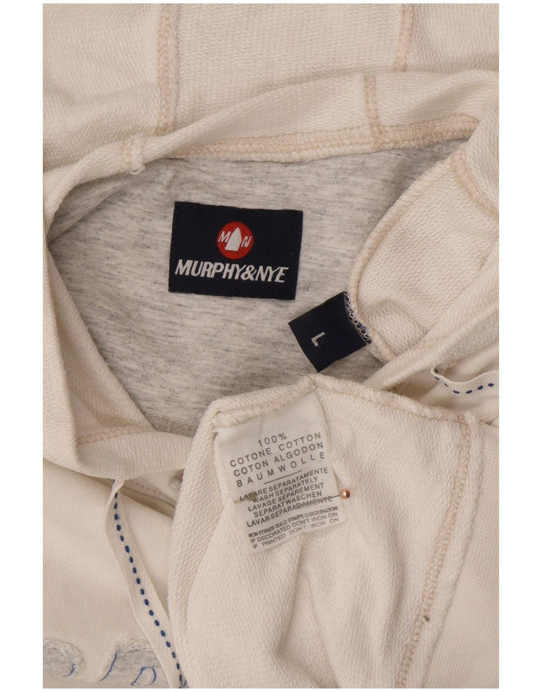 MURPHY & NYE Herren-Weste mit Kapuze, Grafik, Größe L, aus cremefarbener Baumwolle