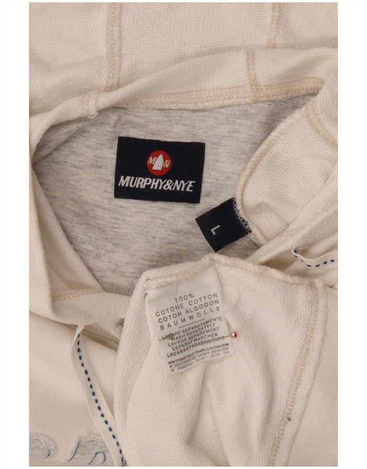 MURPHY & NYE Herren-Weste mit Kapuze, Grafik, Größe L, aus cremefarbener Baumwolle