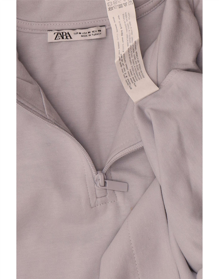 Zara Herren-T-Shirt mit Reißverschluss am Hals, mittelblaue Baumwolle