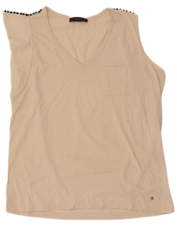 Trussardi Jeans Damen T-Shirt Top UK 18 XL Beige Baumwolle