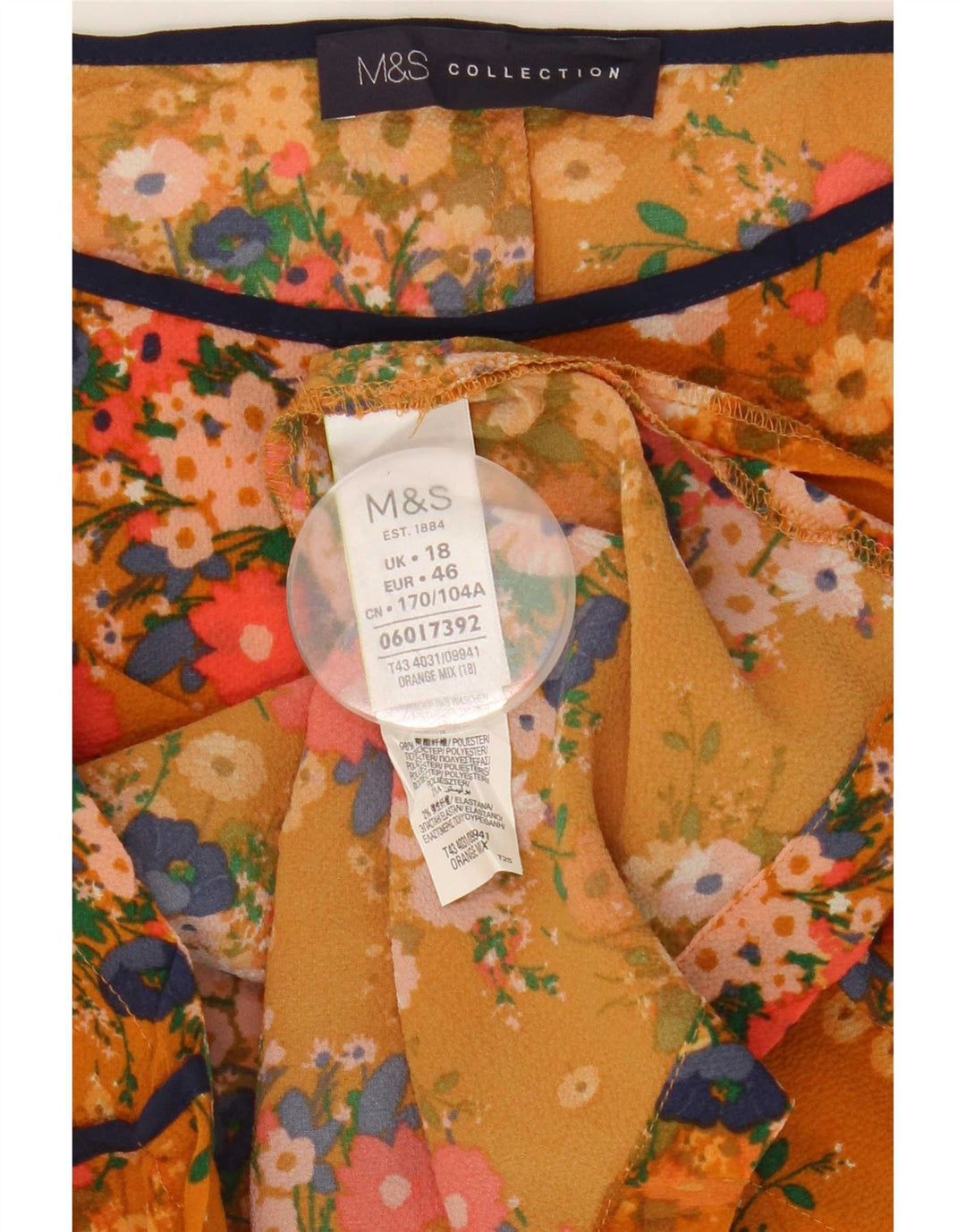 Marks & Spencer Damen-Blusenoberteil in Übergröße, UK 18, XL, Orange mit Blumenmuster