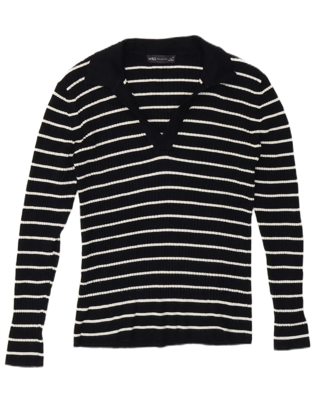 Marks & Spencer Damen-Pullover mit Rollkragen, Größe UK 14, Mittelblau gestreift