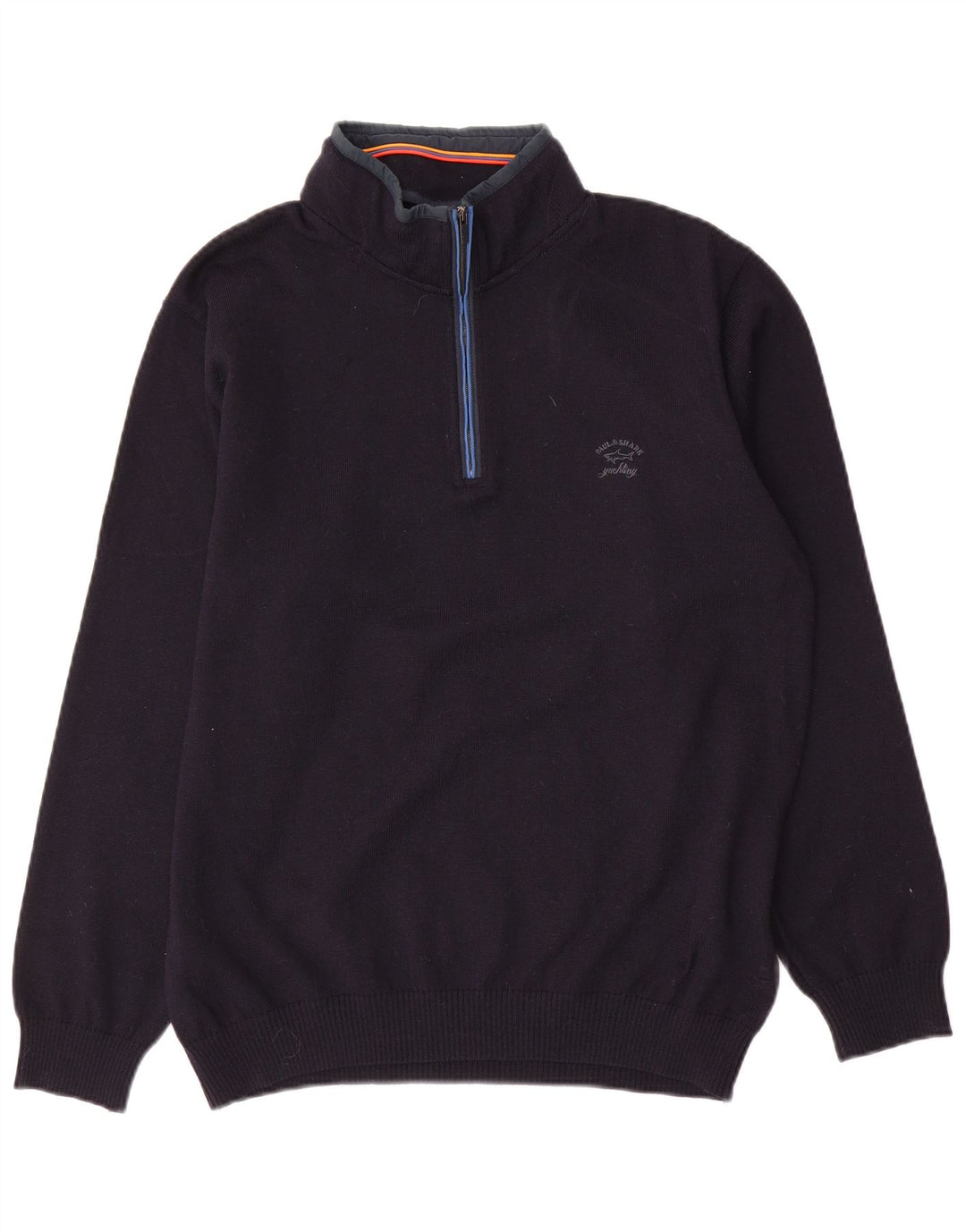 Paul & Shark Herren-Pullover mit Reißverschluss am Hals, mittlere marineblaue Wolle